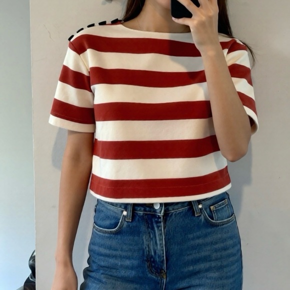 Sunday in Brooklyn Red and White Striped Crop Top - Picture 1 of 6
